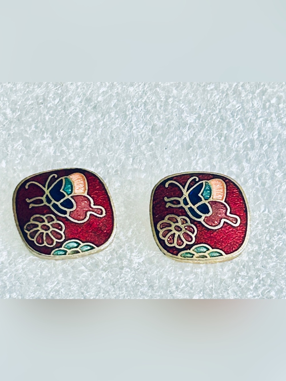 Cloissone Butterfly Pierced Stud Earrings